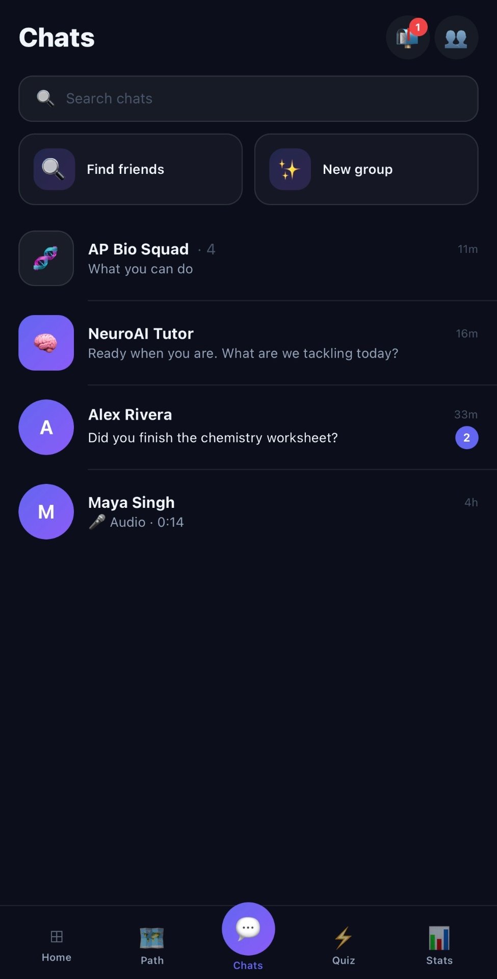 Group study chats by subject